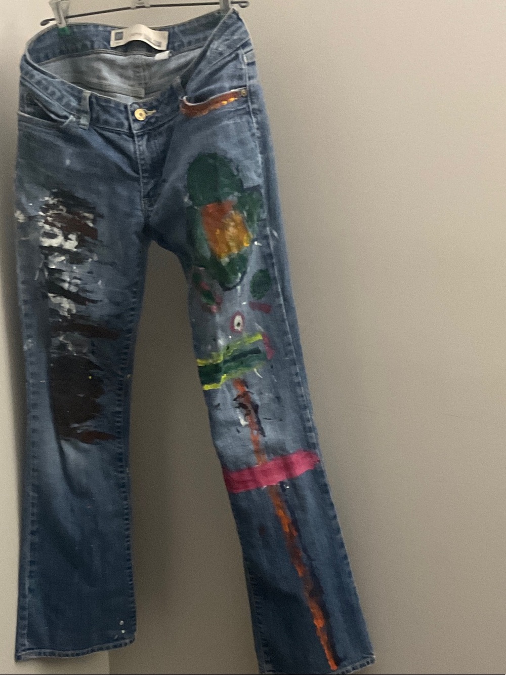GAP Women's Blue Boot-Cut Jeans with Multicolor Paint Accents